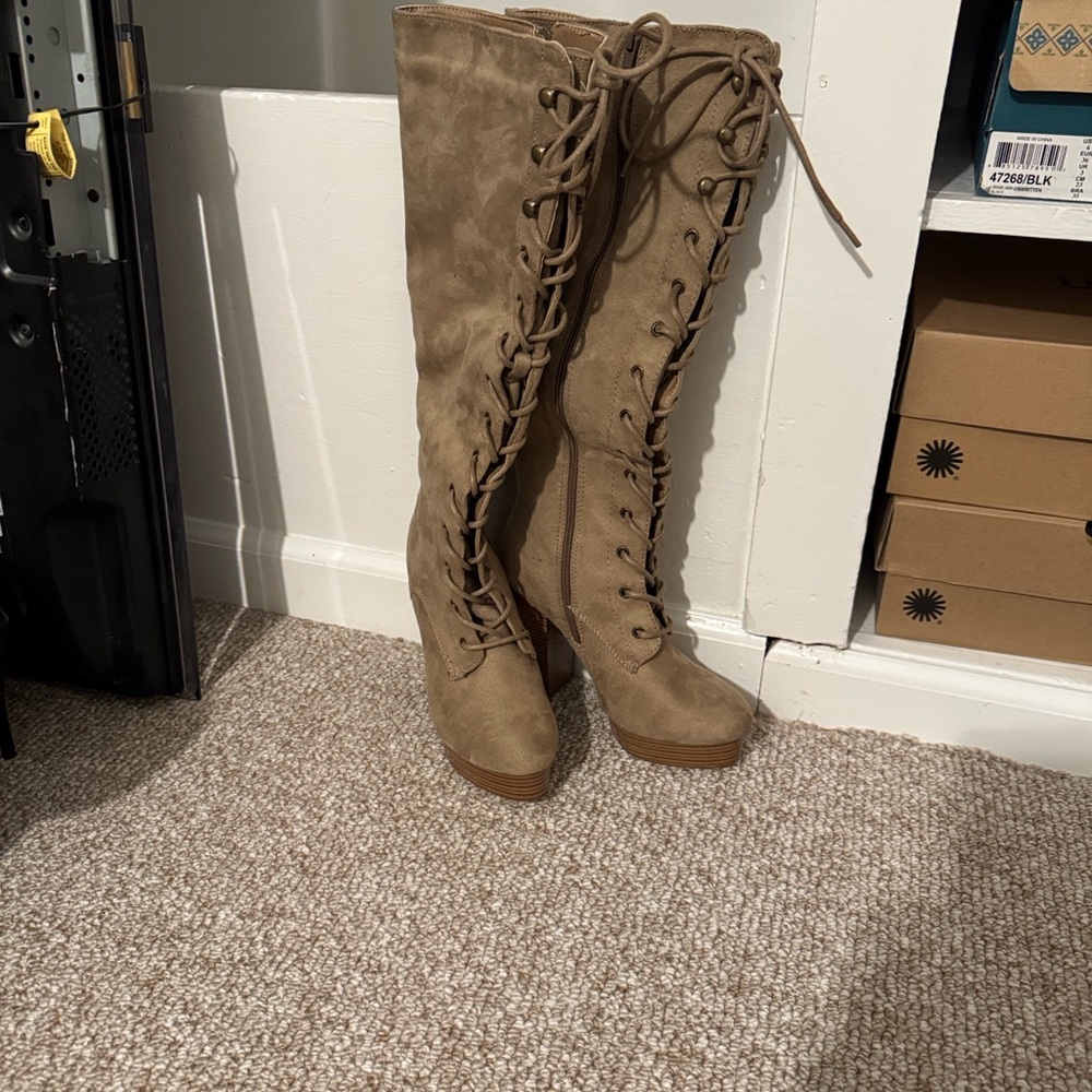 JustFab Taupe Lace-Up Boots